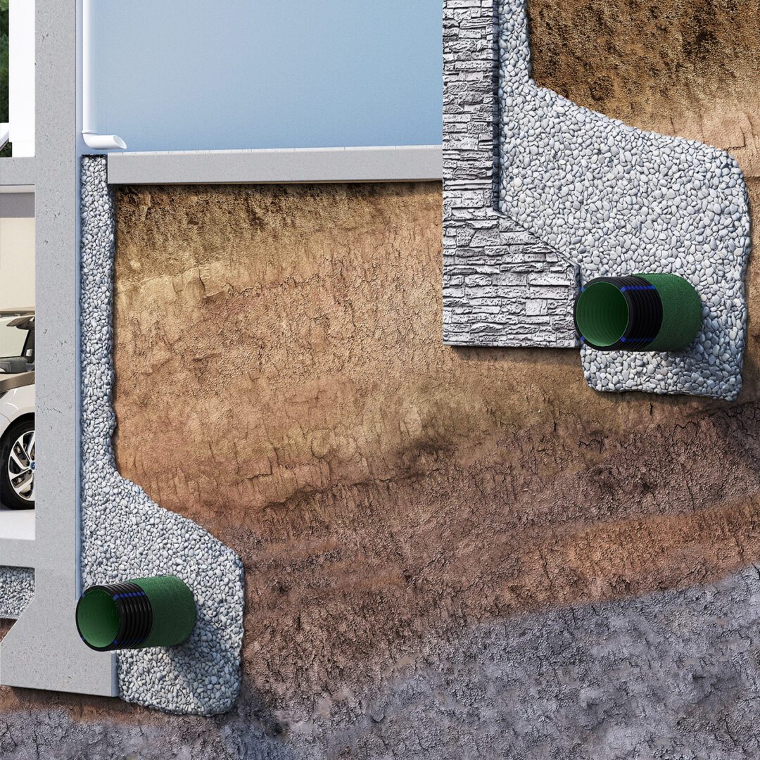 GEODRAIN PLUS doppelwandig strukturiertes perforiertes starres Rohr mit Geotextil
